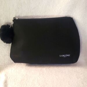 New Lancome Black Makeup Cosmetic Bag with Silver Zipper and Pom-Pom Tassel